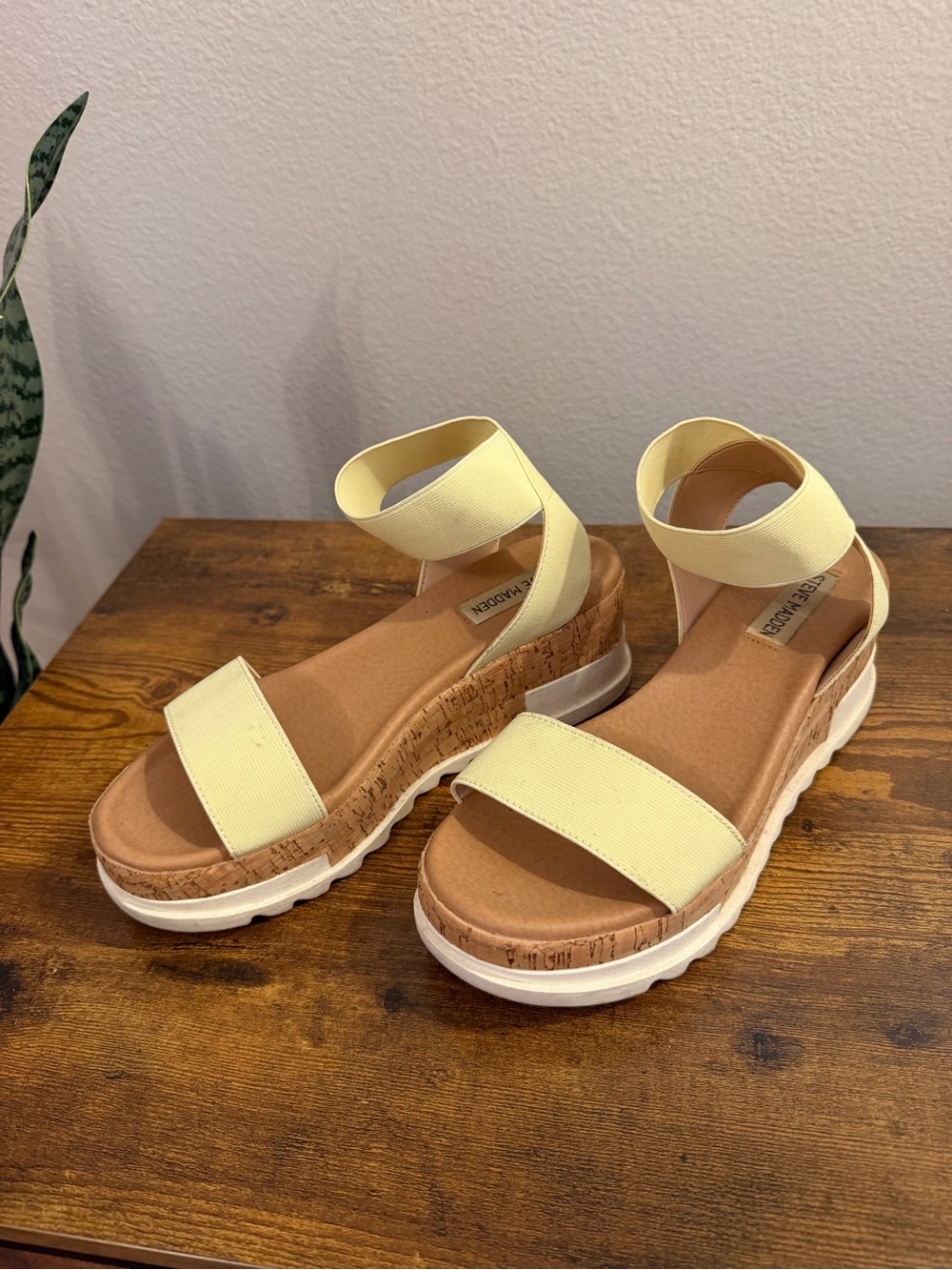 Steve Madden Pale Yellow Cork Platform Wedges